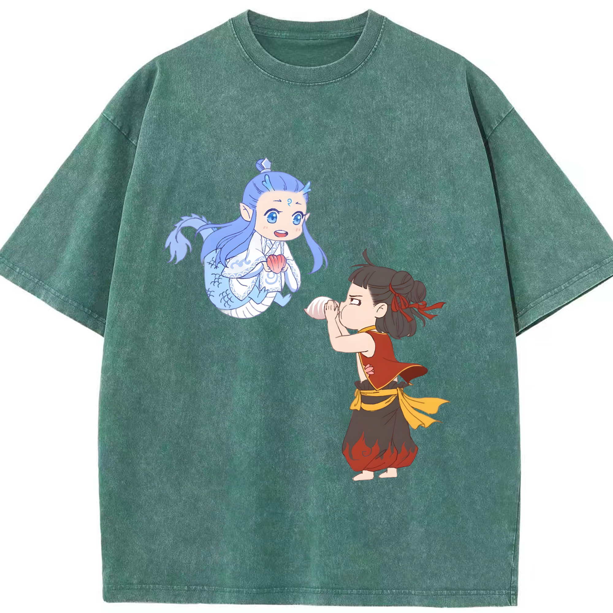 （画像用） Ne Zha 2 ナタ 魔童の大暴れ 綿100% ヴィンテージ風 半袖Tシャツ（フロントプリント）